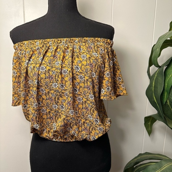 Love First Boho Off the Shoulder Mustard Crop Top, Size Small - Picture 10 of 16